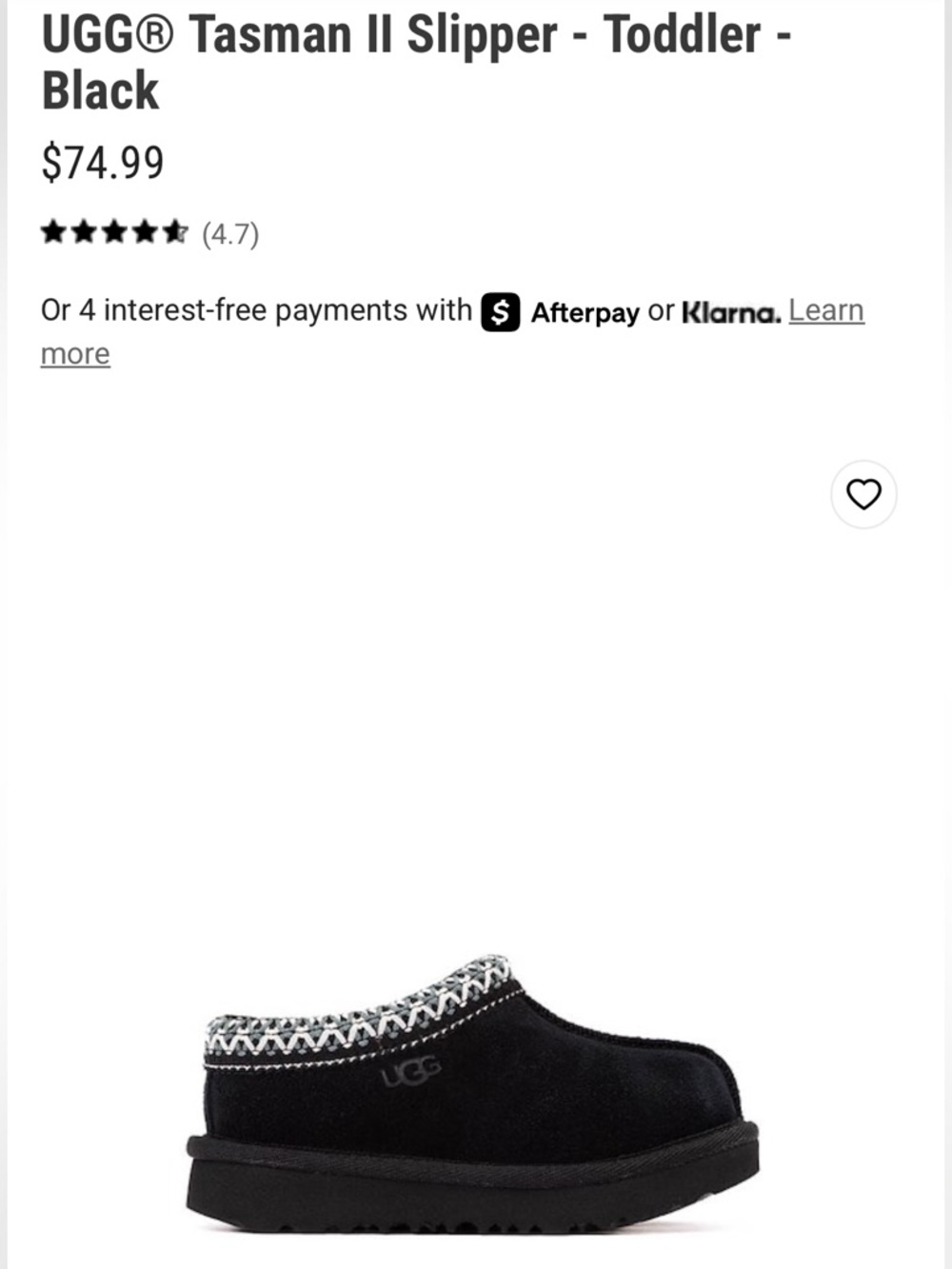UGG Kids Black Tasman II Slip-On Bootie